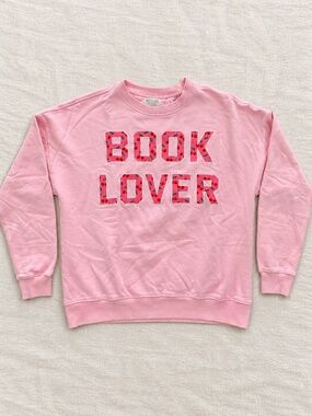 Recycled Threads Pink Book Lover Cherry Appliqué Sweatshirt L